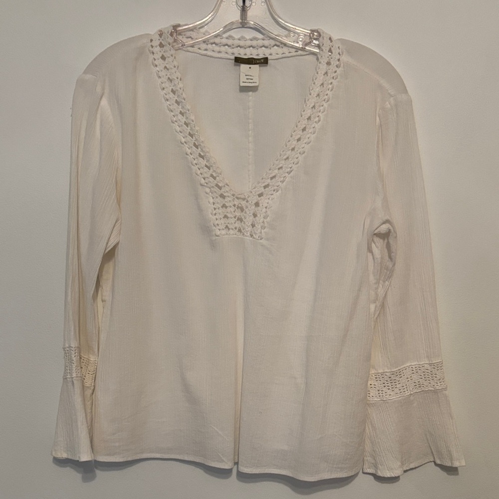 J. Crew Cream Crochet Trim Blouse